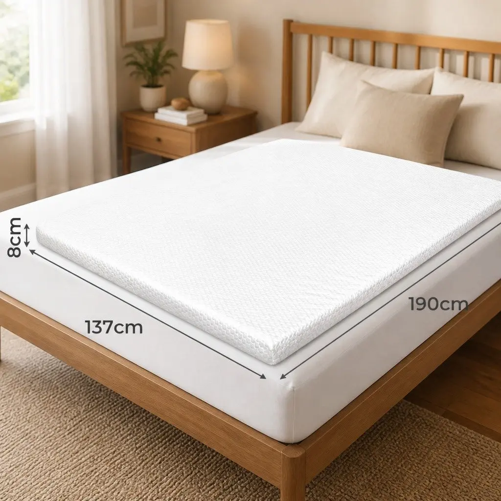 Gel Memory Foam Mattress Topper Ergonomic Support 8CM Double Bed White