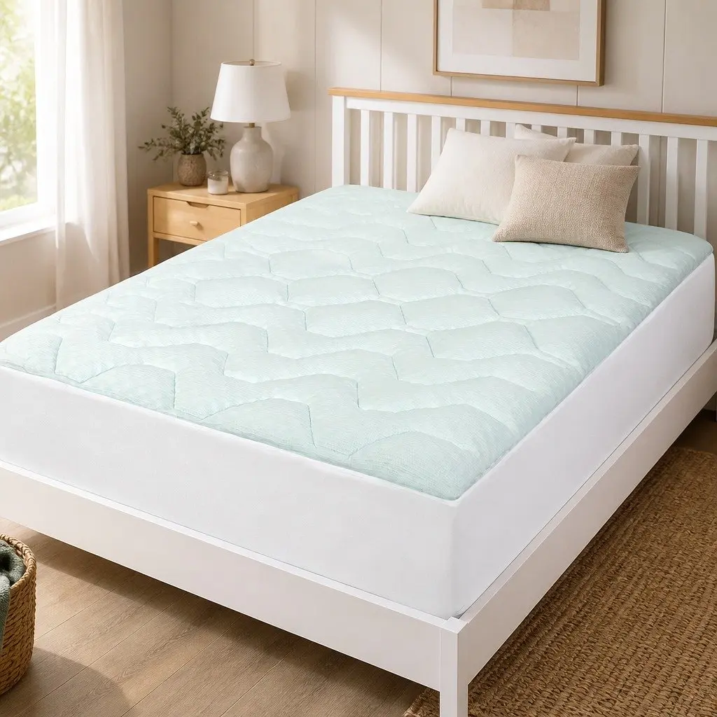 King Single Mattress Topper Memory Foam 3cm Thick Bamboo Cover White and Blue