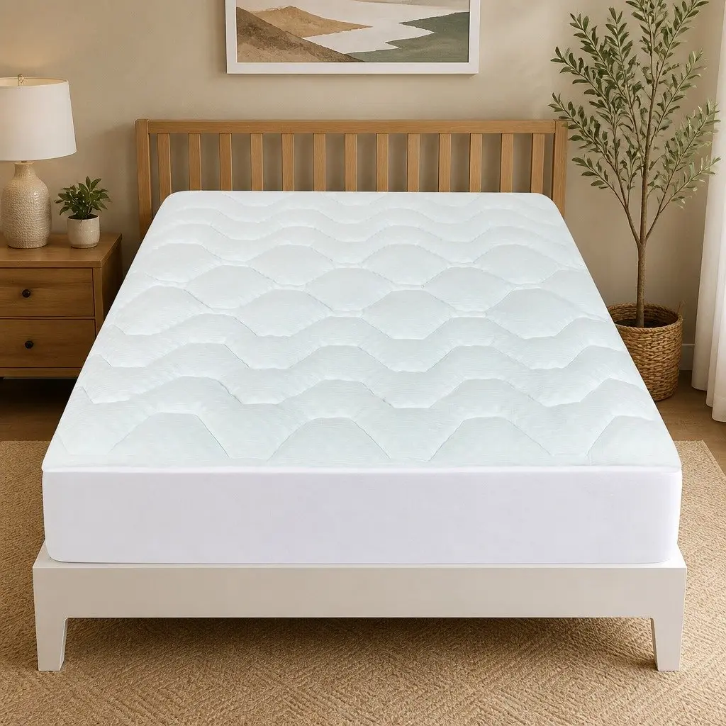 King Single Mattress Topper Memory Foam 3cm Thick Bamboo Cover White and Blue