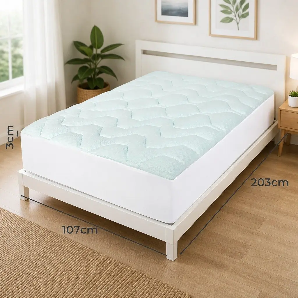 King Single Mattress Topper Memory Foam 3cm Thick Bamboo Cover White and Blue