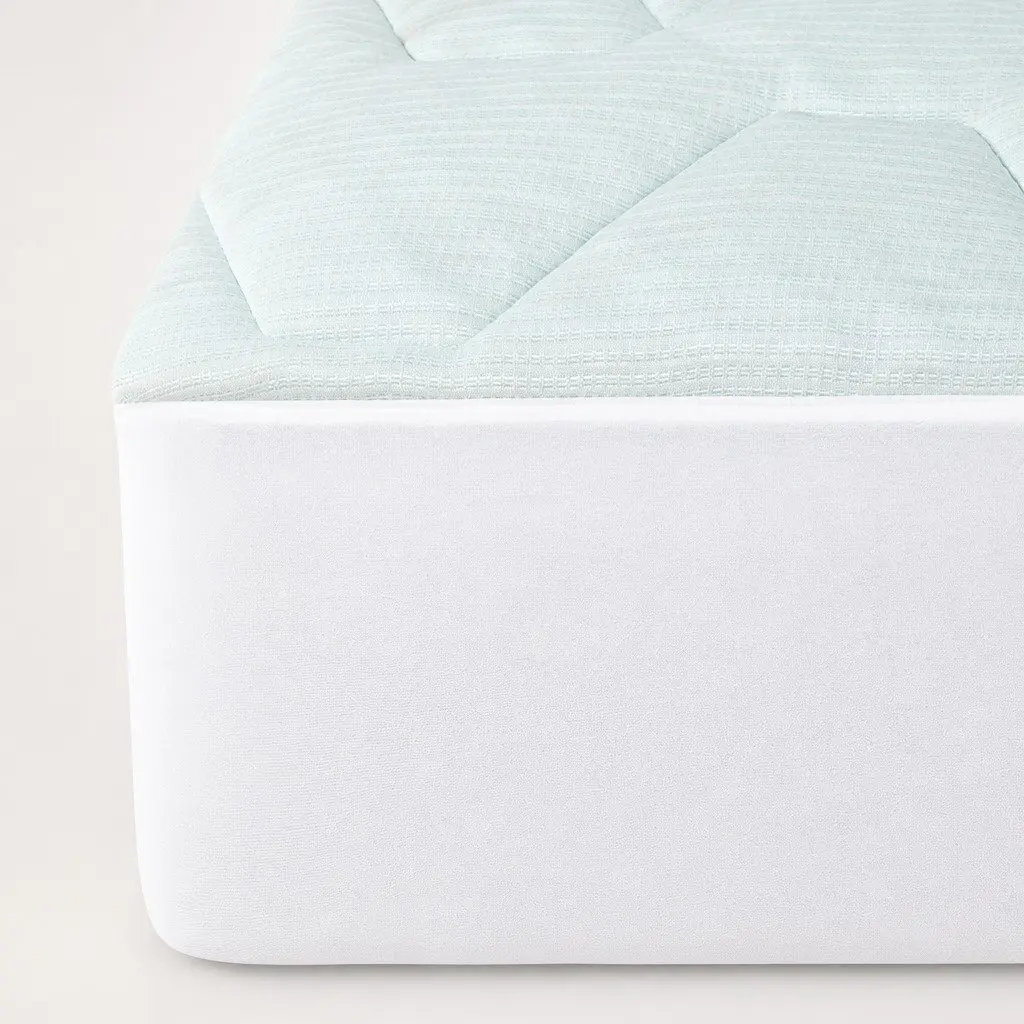 King Single Mattress Topper Memory Foam 3cm Thick Bamboo Cover White and Blue