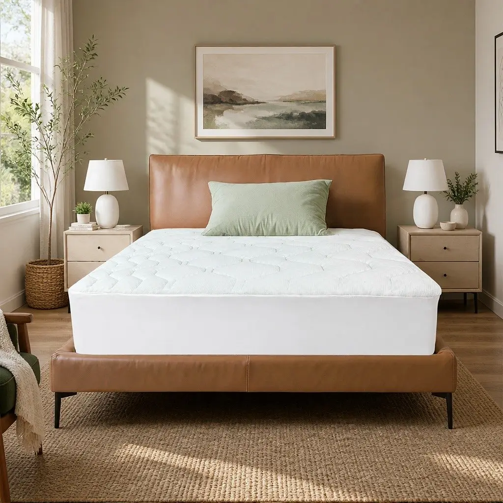 King Single Mattress Topper Memory Foam 3cm Thick Bamboo Cover White and Blue