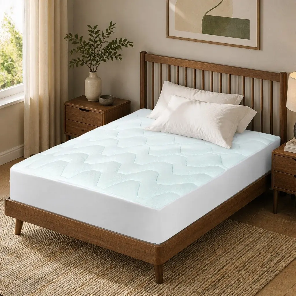 King Single Mattress Topper Memory Foam 3cm Thick Bamboo Cover White and Blue