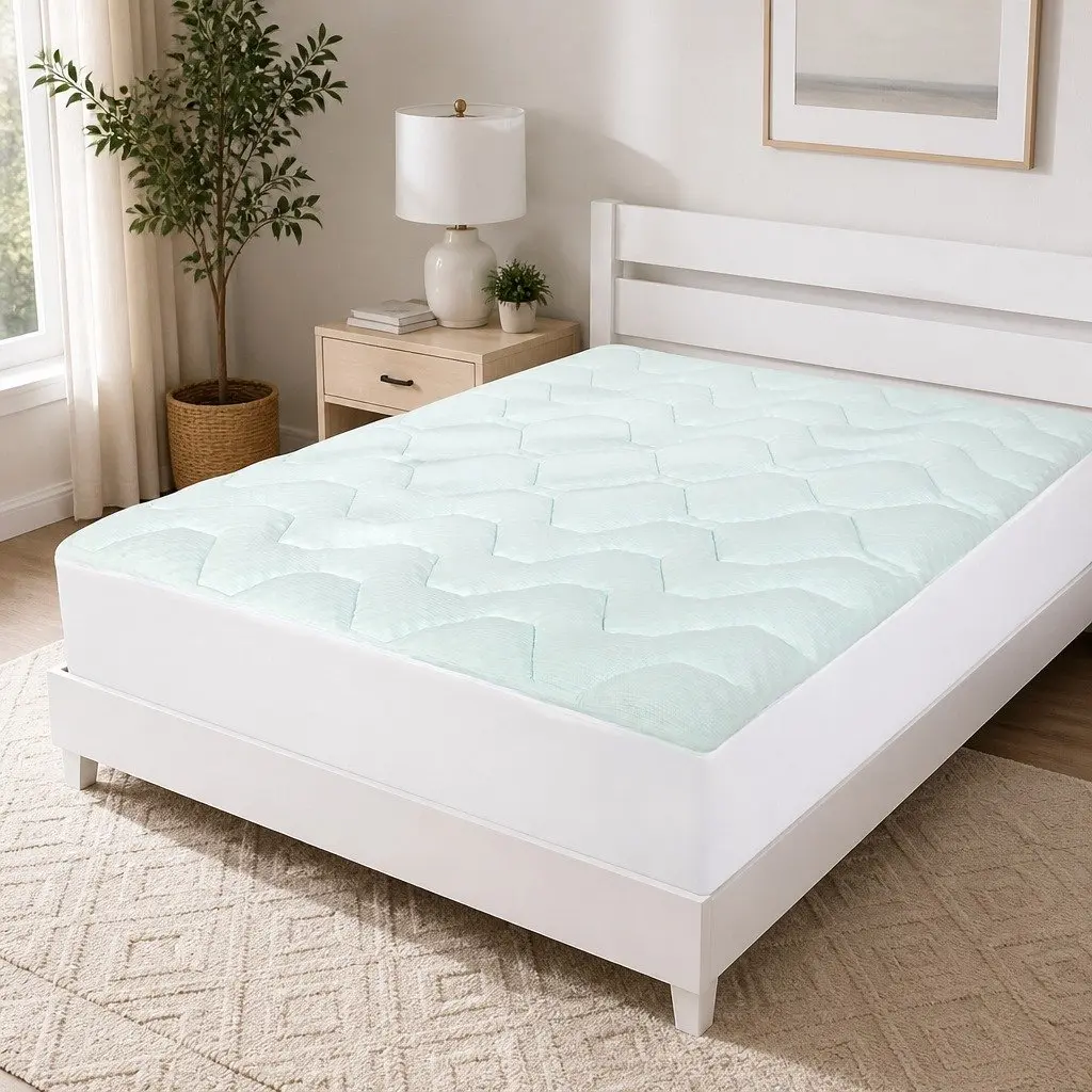 King Mattress Topper Memory Foam Cooling Pressure Relief 203cm x 183cm White and Blue