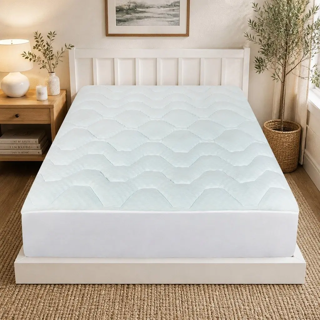 King Mattress Topper Memory Foam Cooling Pressure Relief 203cm x 183cm White and Blue