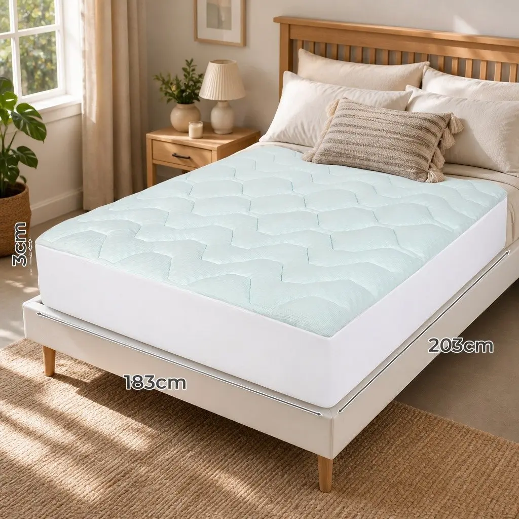 King Mattress Topper Memory Foam Cooling Pressure Relief 203cm x 183cm White and Blue