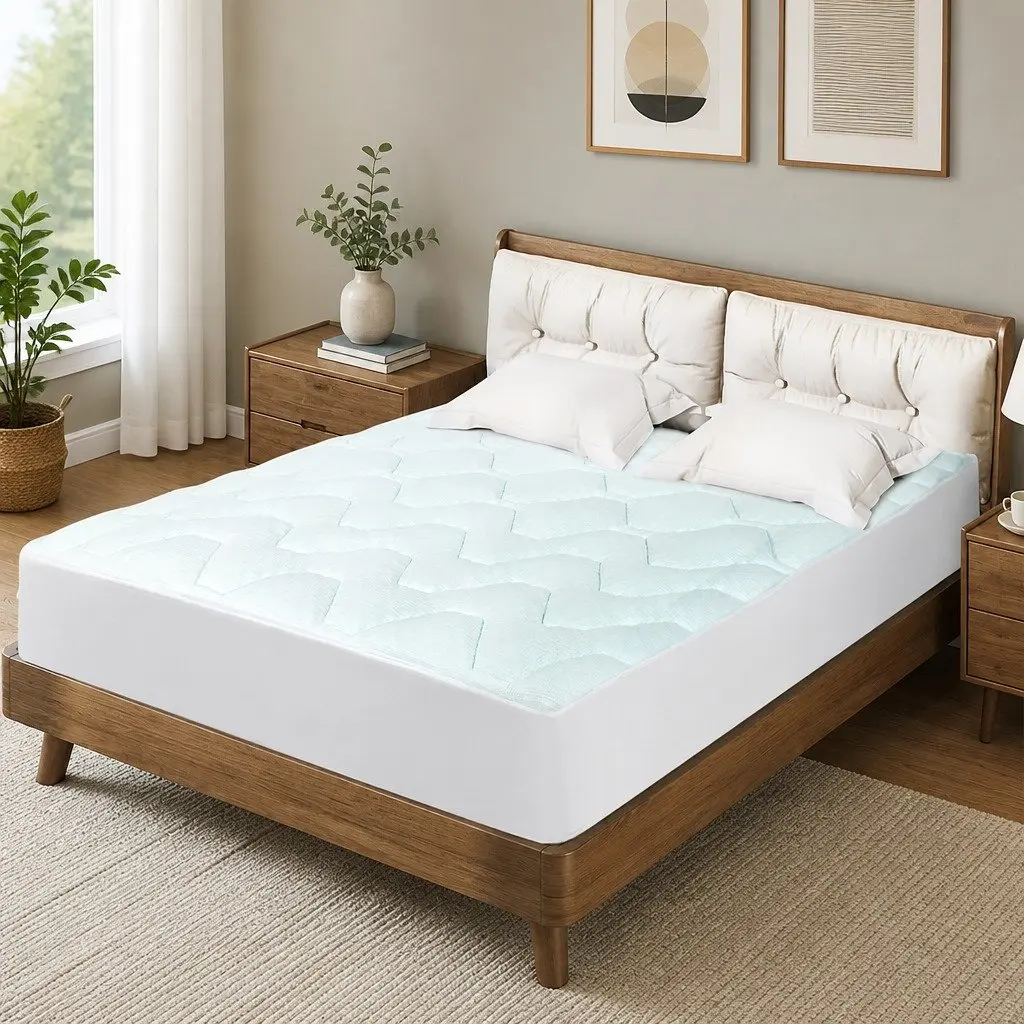 King Mattress Topper Memory Foam Cooling Pressure Relief 203cm x 183cm White and Blue