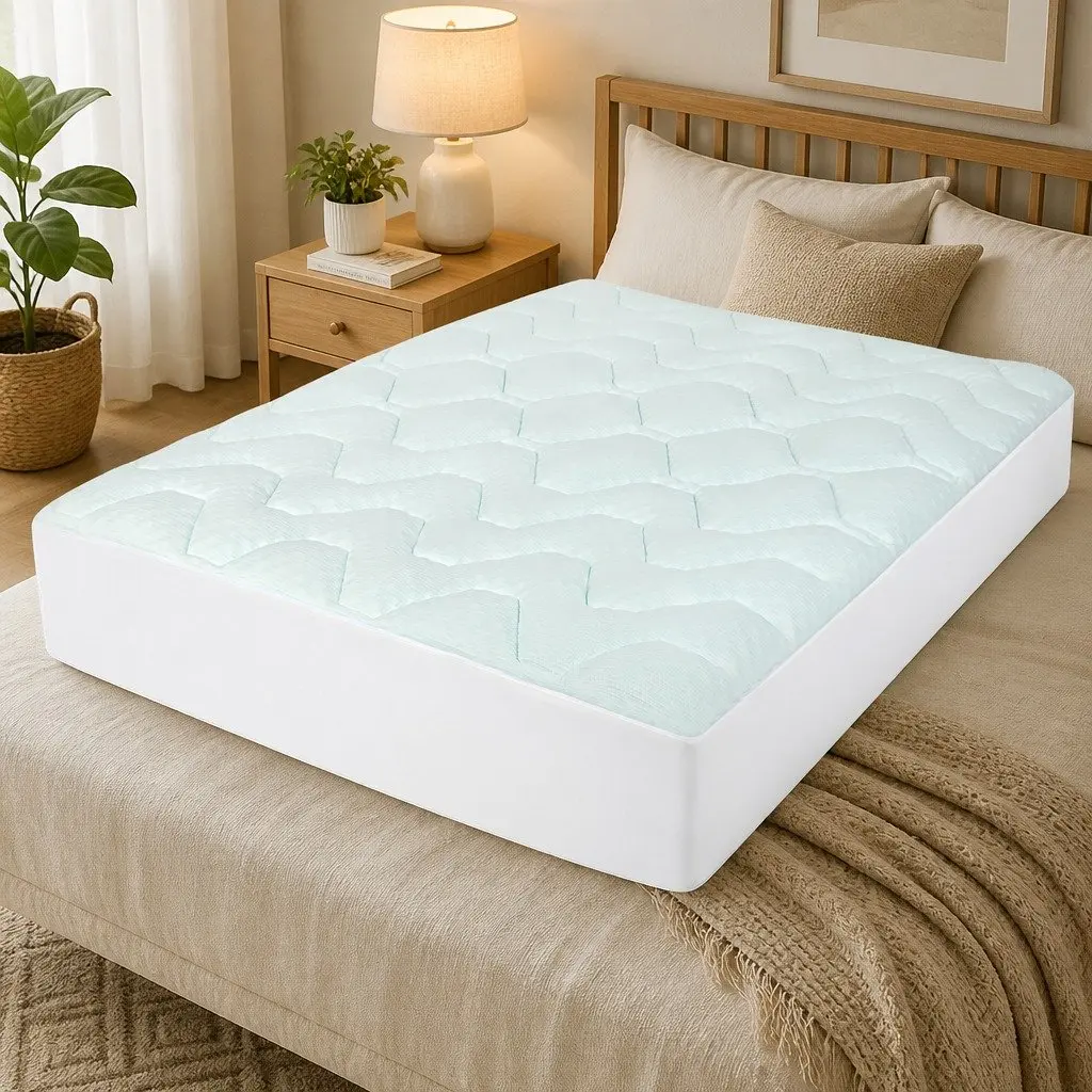 King Mattress Topper Memory Foam Cooling Pressure Relief 203cm x 183cm White and Blue