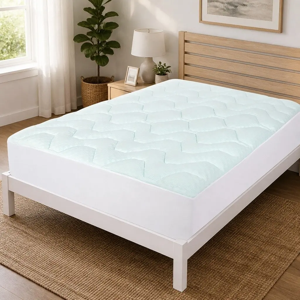Queen Mattress Topper Memory Foam Egg-Crate Bamboo Cover 3cm Thick White and Blue
