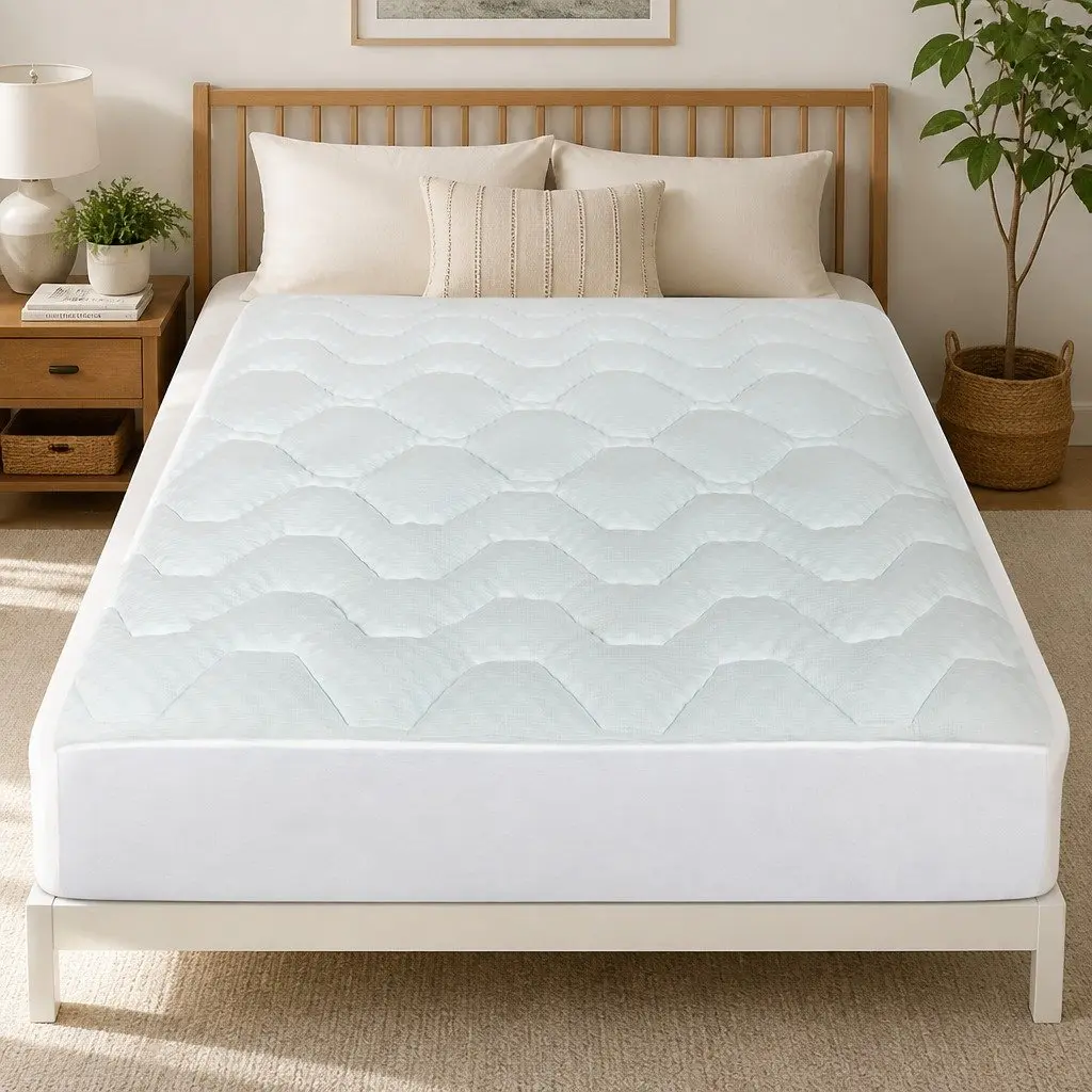 Queen Mattress Topper Memory Foam Egg-Crate Bamboo Cover 3cm Thick White and Blue