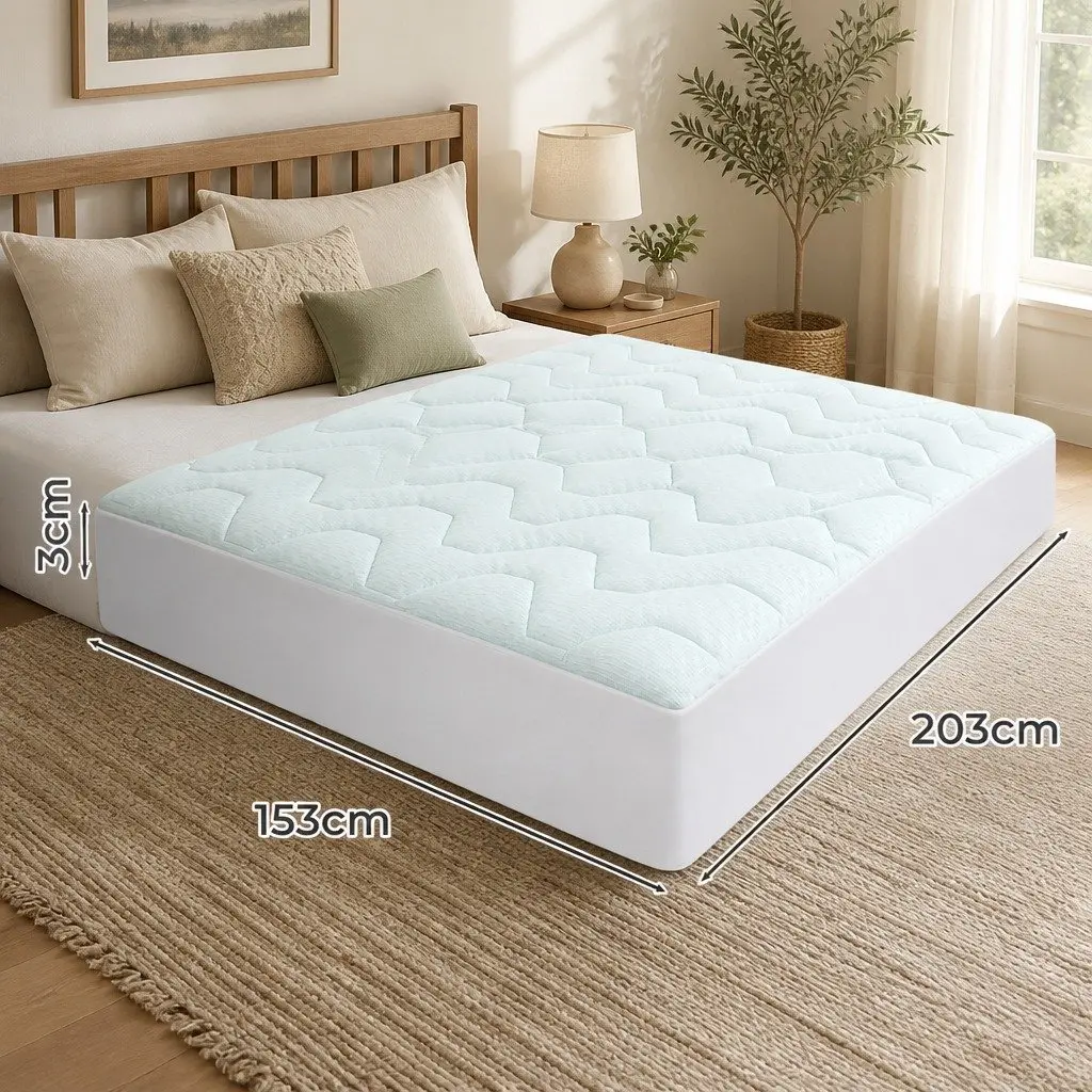Queen Mattress Topper Memory Foam Egg-Crate Bamboo Cover 3cm Thick White and Blue