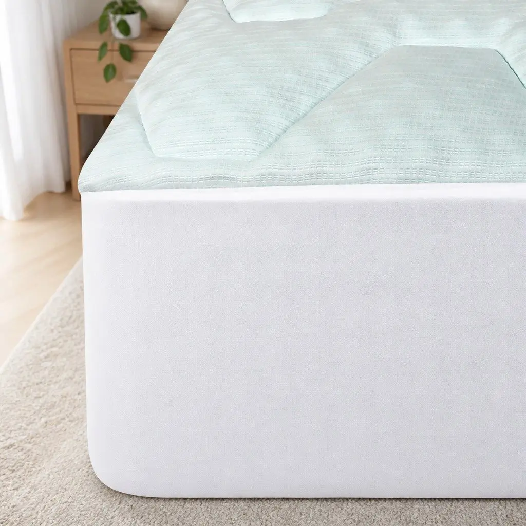 Queen Mattress Topper Memory Foam Egg-Crate Bamboo Cover 3cm Thick White and Blue