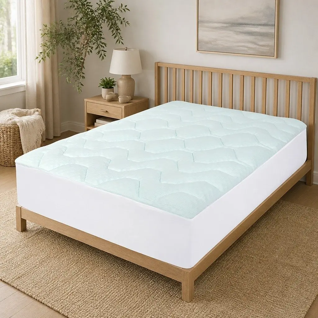 Single Mattress Topper Memory Foam Pillowtop Protector Breathable Bamboo 91cm x 190cm White and Blue
