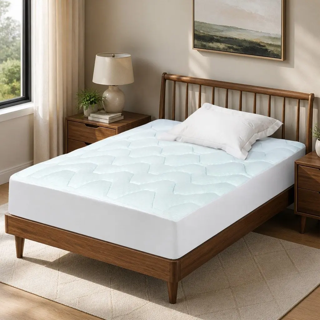 Single Mattress Topper Memory Foam Pillowtop Protector Breathable Bamboo 91cm x 190cm White and Blue