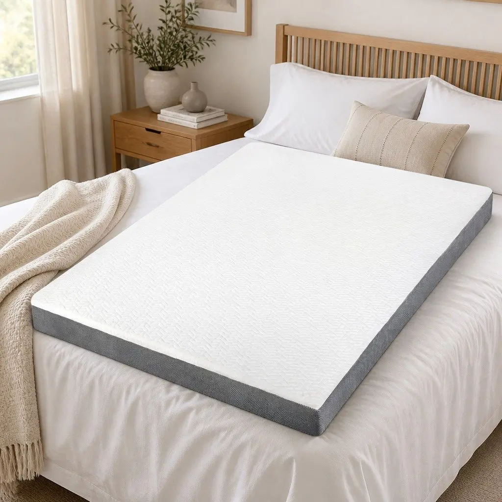 Memory Foam Mattress Topper Dual Layer Queen Size All Season White and Grey