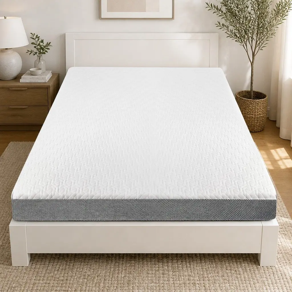 Memory Foam Mattress Topper Dual Layer Queen Size All Season White and Grey