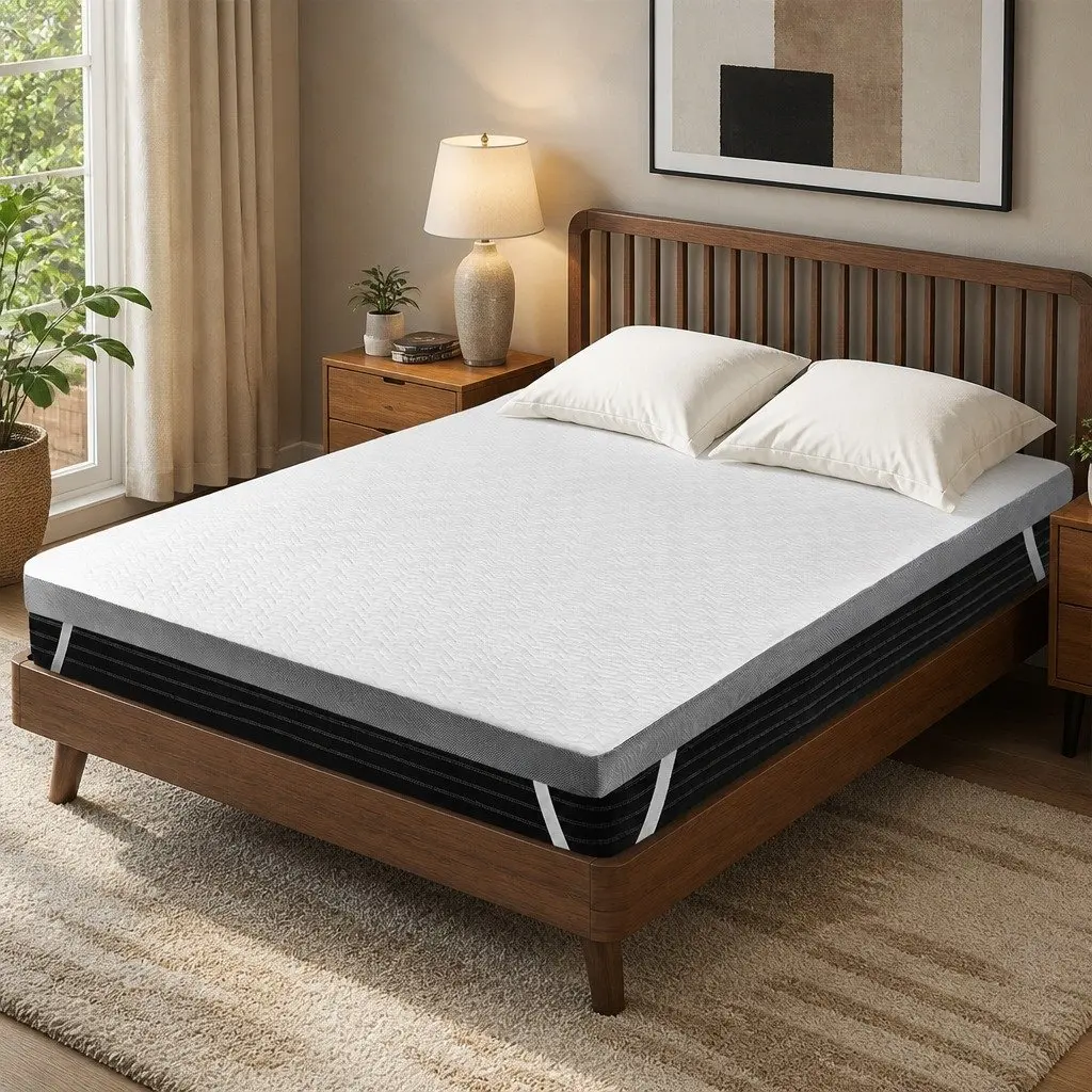 Memory Foam Mattress Topper Dual Layer Queen Size All Season White and Grey