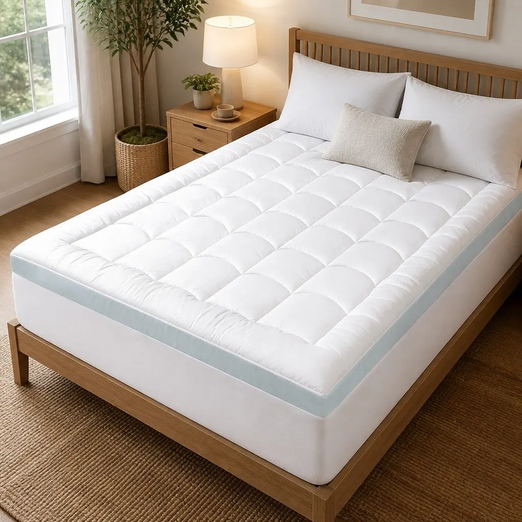 Gel Memory Foam Mattress Topper Pressure Relief 8cm Double Size White and Blue