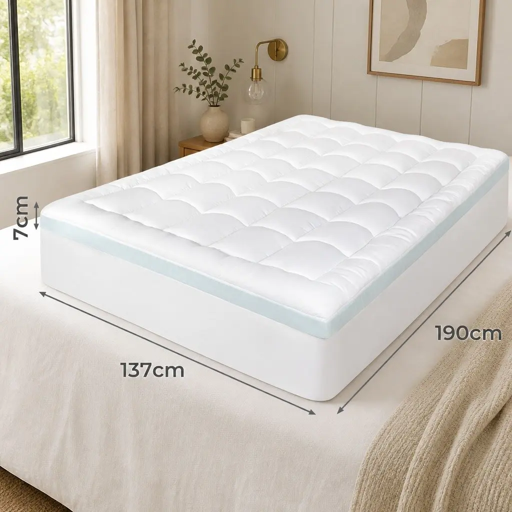 Gel Memory Foam Mattress Topper Pressure Relief 8cm Double Size White and Blue