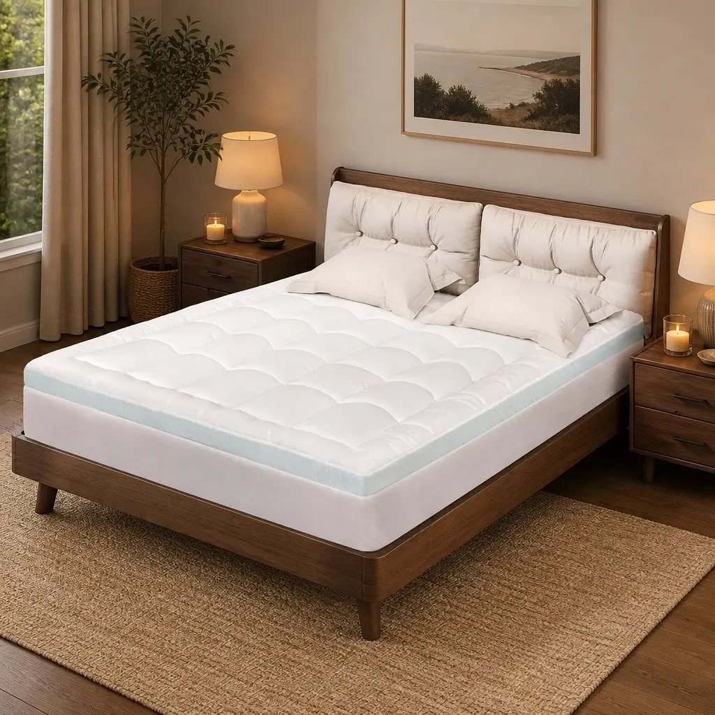 Gel Memory Foam Mattress Topper Pressure Relief 8cm Double Size White and Blue