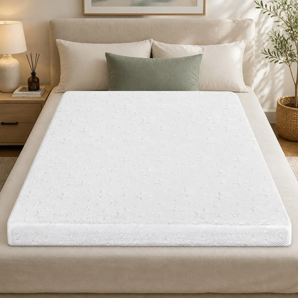 Memory Foam Mattress Topper Double Bed Cooling Gel Bamboo Charcoal 190cm L x 137cm W x 5cm H White