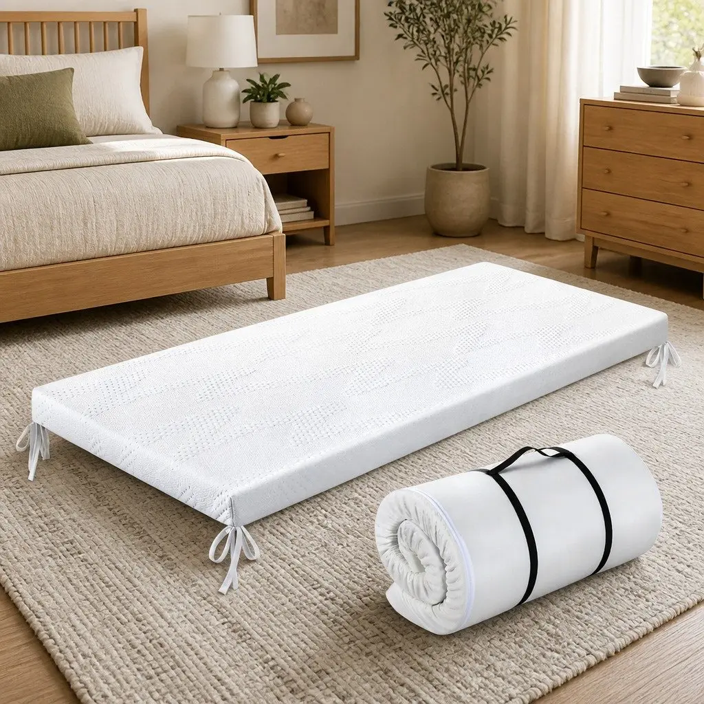 Gel Memory Foam Mattress Topper Travel Bed Roll Portable 75cm x 170cm White