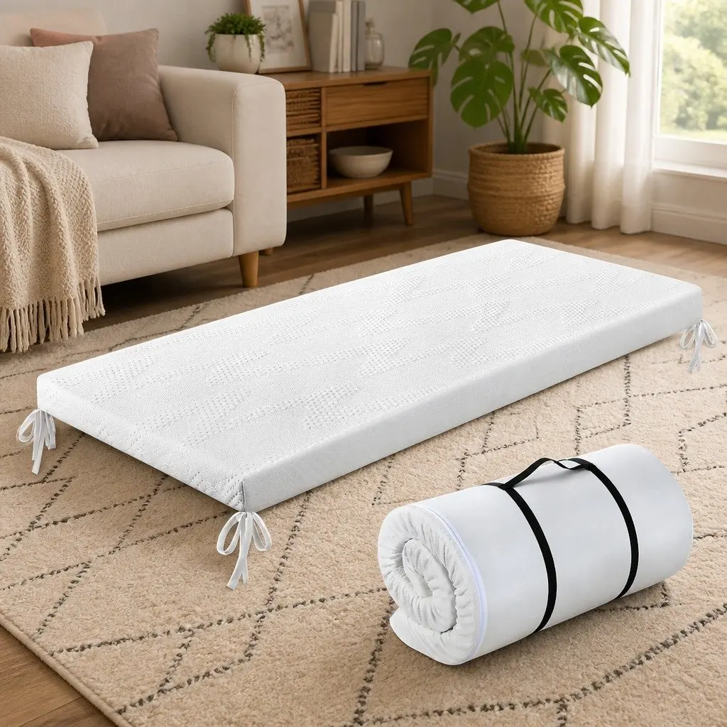 Gel Memory Foam Mattress Topper Travel Bed Roll Portable 75cm x 170cm White