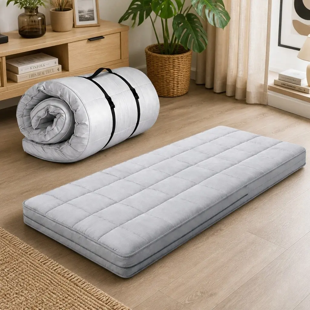 Single Floor Mattress Portable Foldable Sleeping Pad 190cm x 75cm Grey