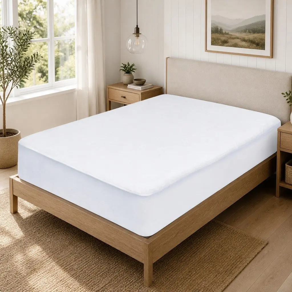 Mattress Protector Double Size Water Resistant White Bamboo Fabric