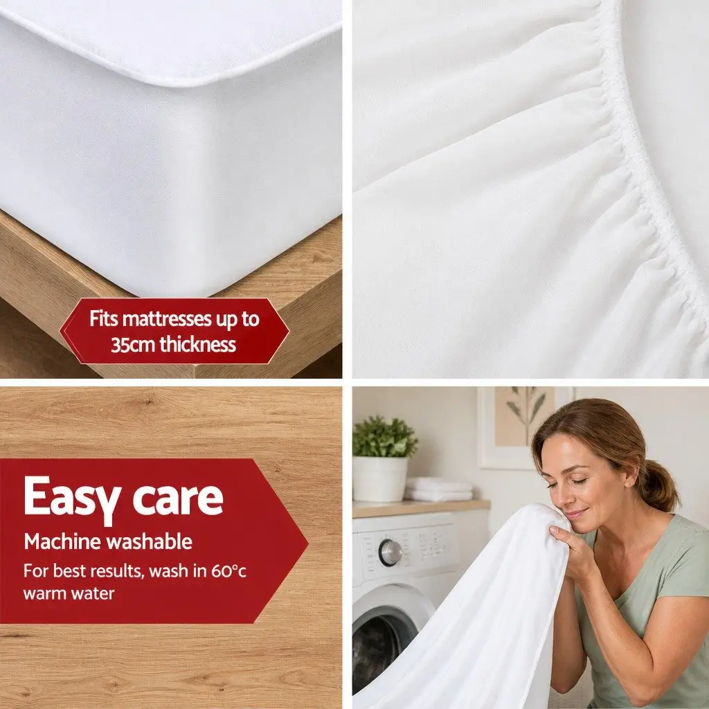 Mattress Protector Double Size Water Resistant White Bamboo Fabric