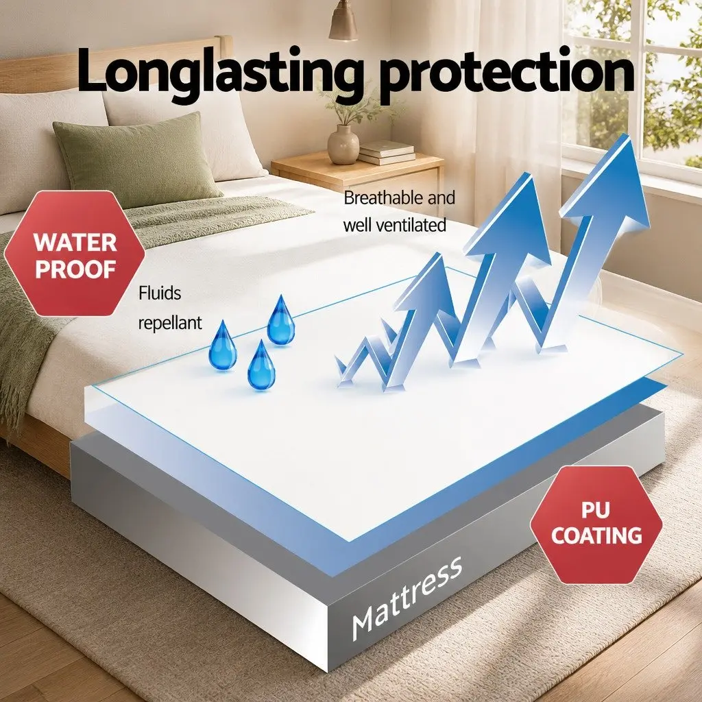 Mattress Protector Double Size Water Resistant White Bamboo Fabric