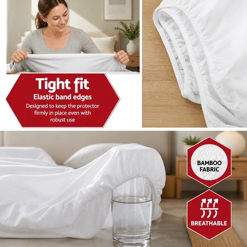Mattress Protector Double Size Water Resistant White Bamboo Fabric
