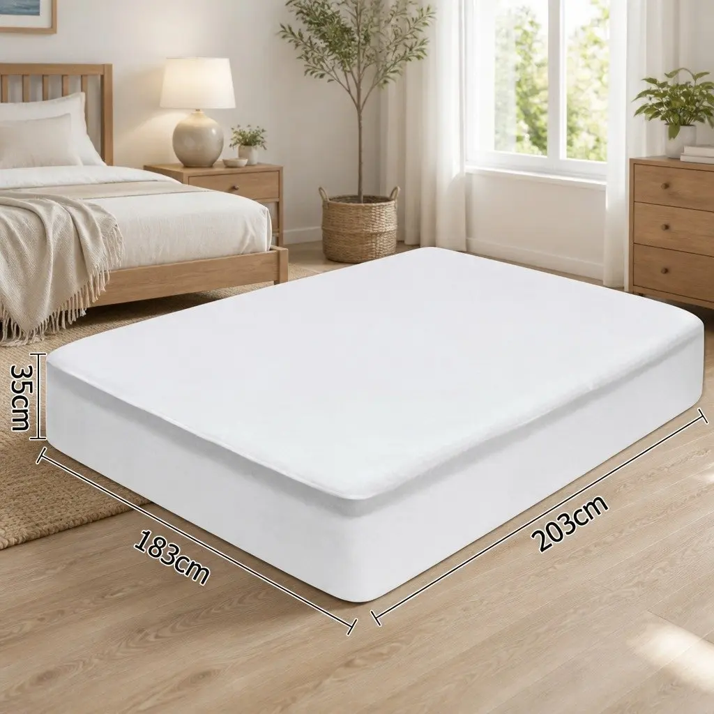 Mattress Protector Waterproof King Size Bamboo Fabric Dust Mite Bacteria White