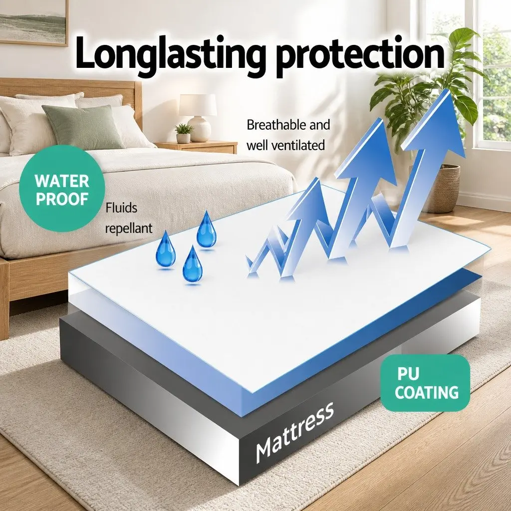 Mattress Protector Waterproof King Size Bamboo Fabric Dust Mite Bacteria White