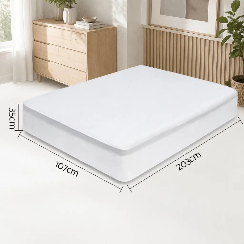King Single Mattress Protector Water-Resistant Bamboo Fabric White