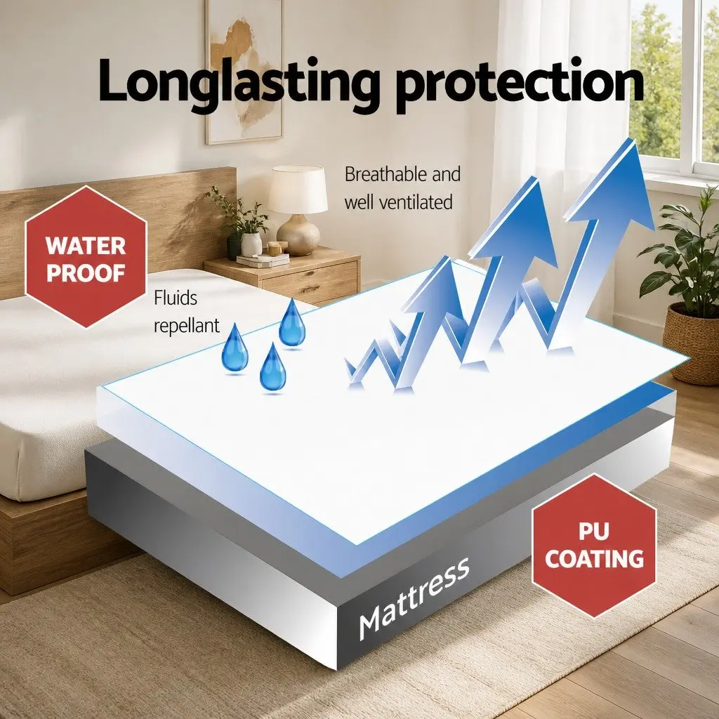 King Single Mattress Protector Water-Resistant Bamboo Fabric White