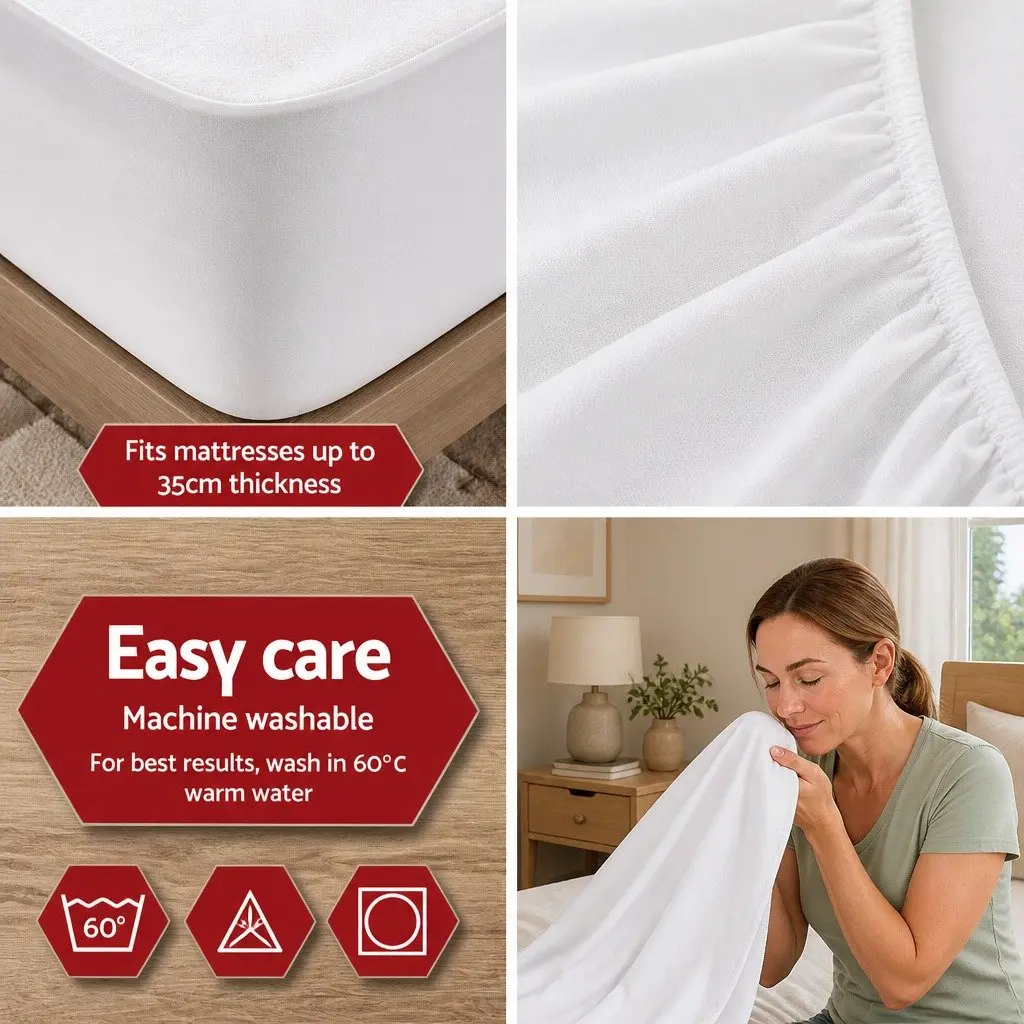 Queen Mattress Protector Bamboo Fabric Water-Resistant Dust Mite Bacteria Guard 203 x 152 x 35cm