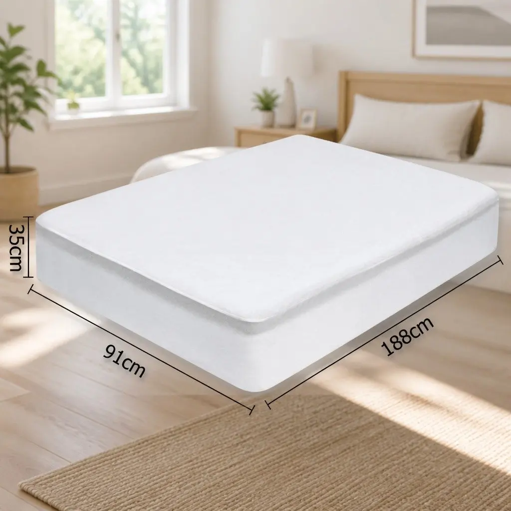 Single Mattress Protector Waterproof Bamboo Fabric Fitted Deep White