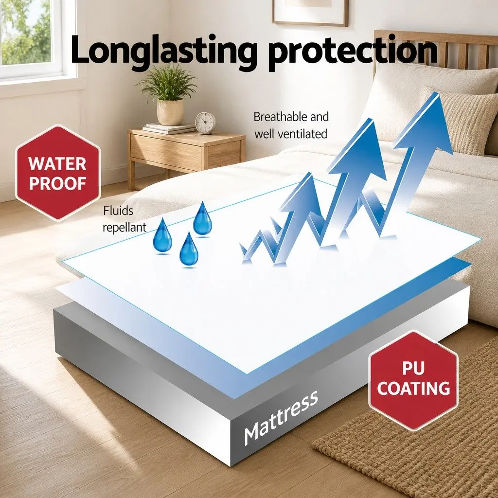 Single Mattress Protector Waterproof Bamboo Fabric Fitted Deep White