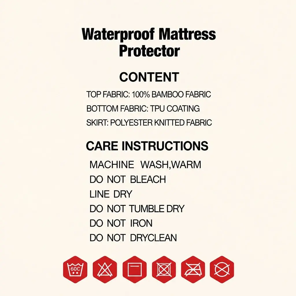 Single Mattress Protector Waterproof Bamboo Fabric Fitted Deep White