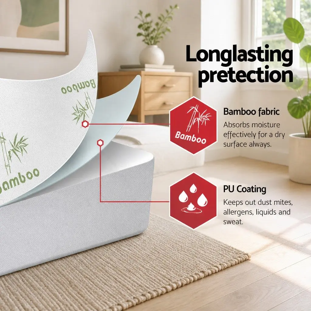 Mattress Protector Bamboo King Waterproof Fitted Dust Mite Bacteria Resistant White