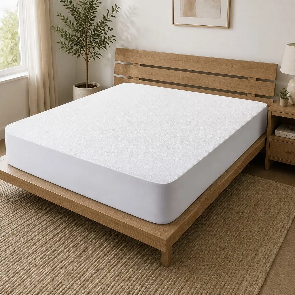 Queen Mattress Protector Water-Resistant Bamboo Fabric Fitted Bed Cover White