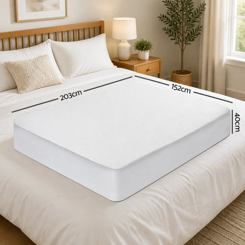 Queen Mattress Protector Water-Resistant Bamboo Fabric Fitted Bed Cover White