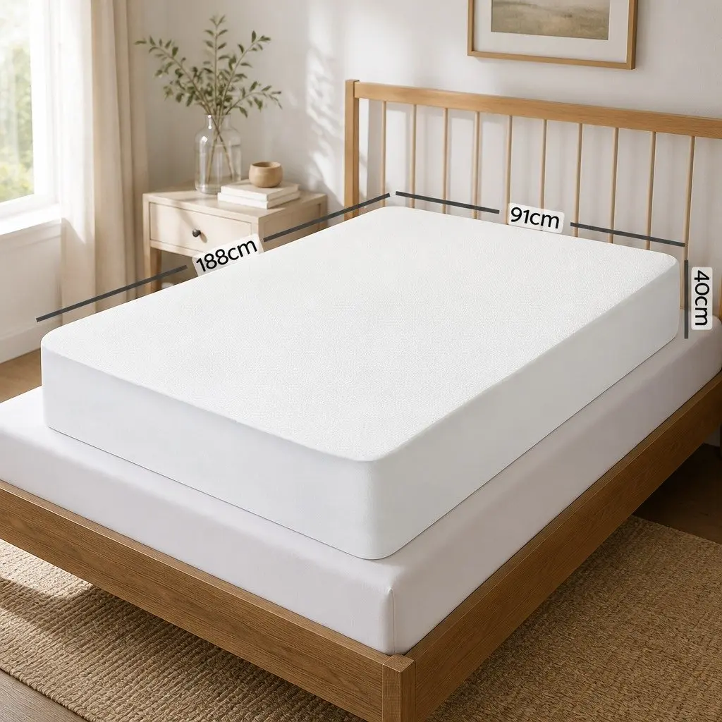 Mattress Protector Single Water-Resistant Bamboo Fabric White Fitted 40cm