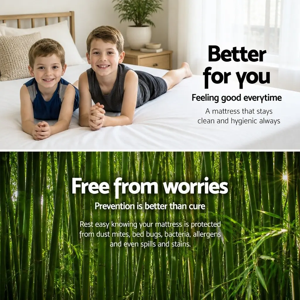 Mattress Protector Single Water-Resistant Bamboo Fabric White Fitted 40cm
