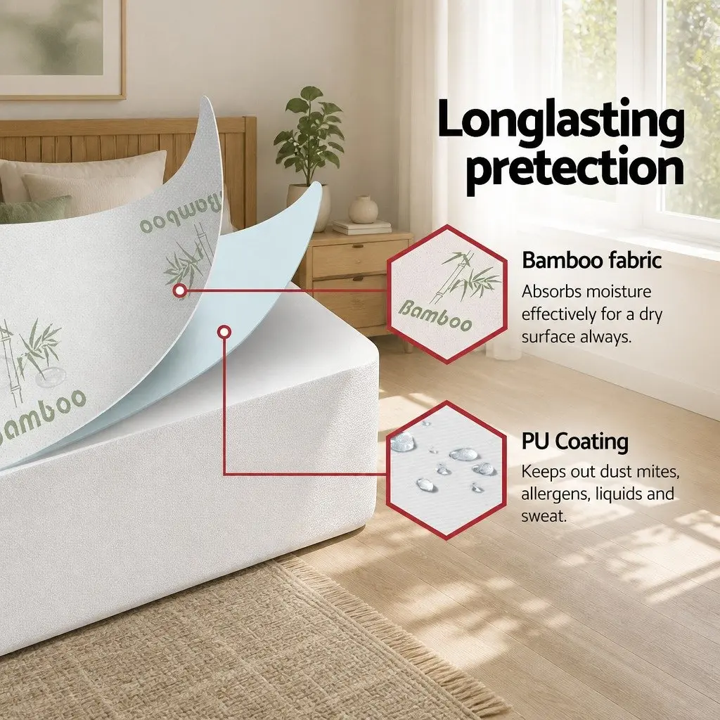 Mattress Protector Single Water-Resistant Bamboo Fabric White Fitted 40cm