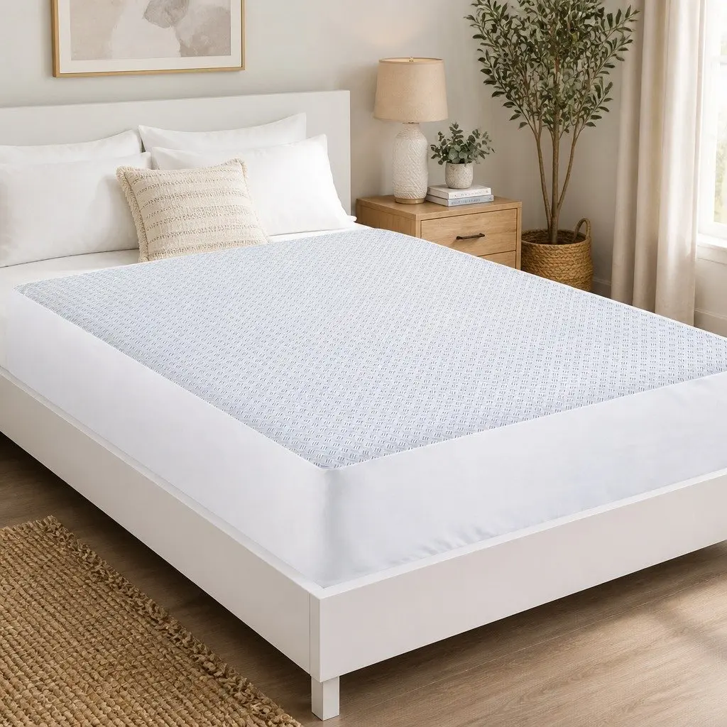 Cooling Mattress Protector Waterproof Deep Pocket Fitted Cover Double Size Blue