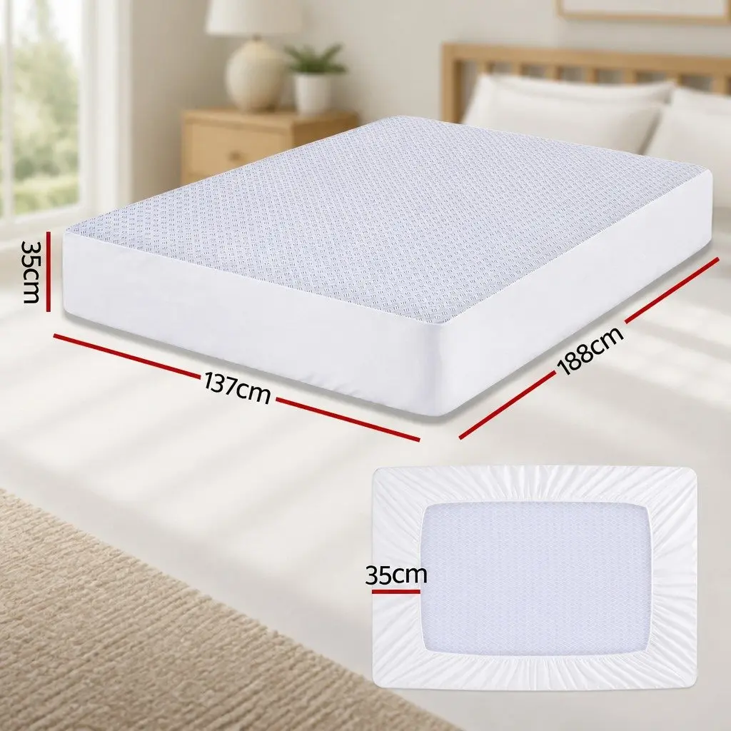 Cooling Mattress Protector Waterproof Deep Pocket Fitted Cover Double Size Blue