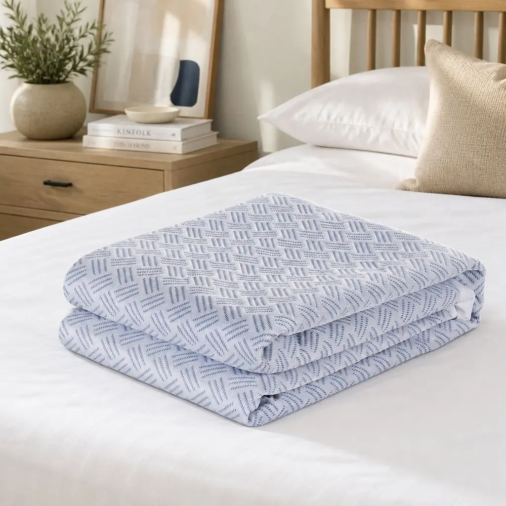 Cooling Mattress Protector Waterproof Deep Pocket Fitted Cover Double Size Blue