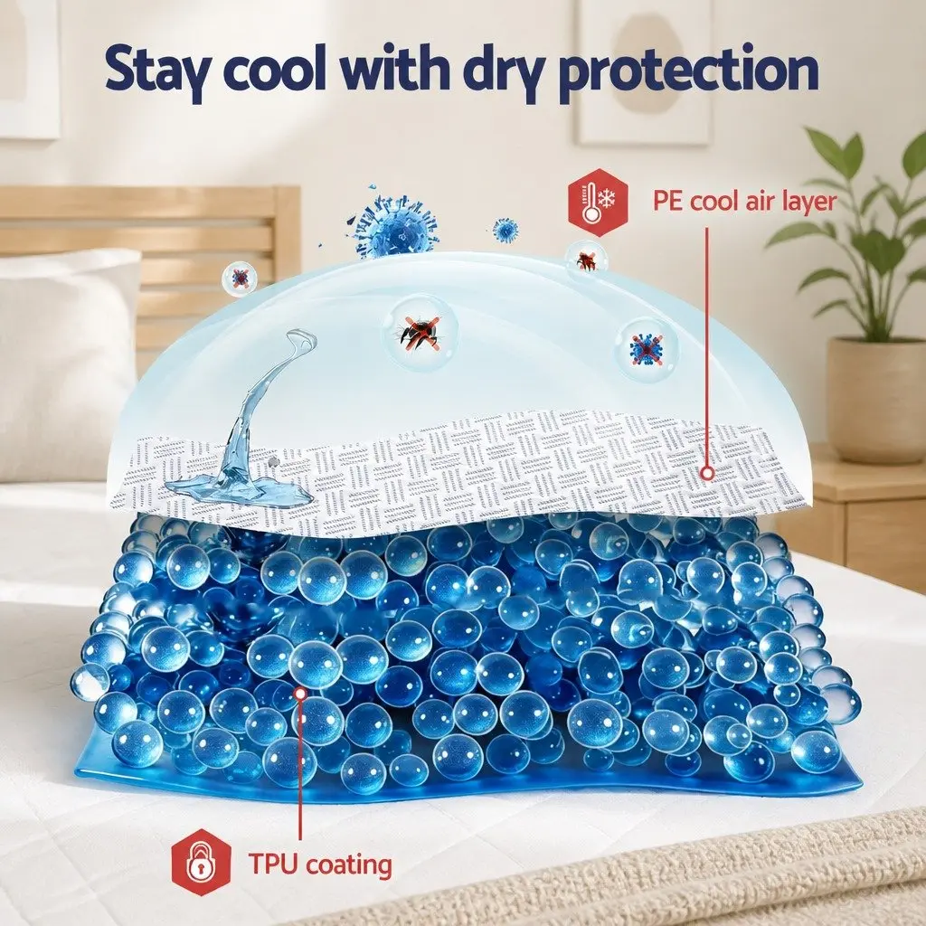 Cooling Mattress Protector Waterproof Deep Pocket Fitted Cover Double Size Blue
